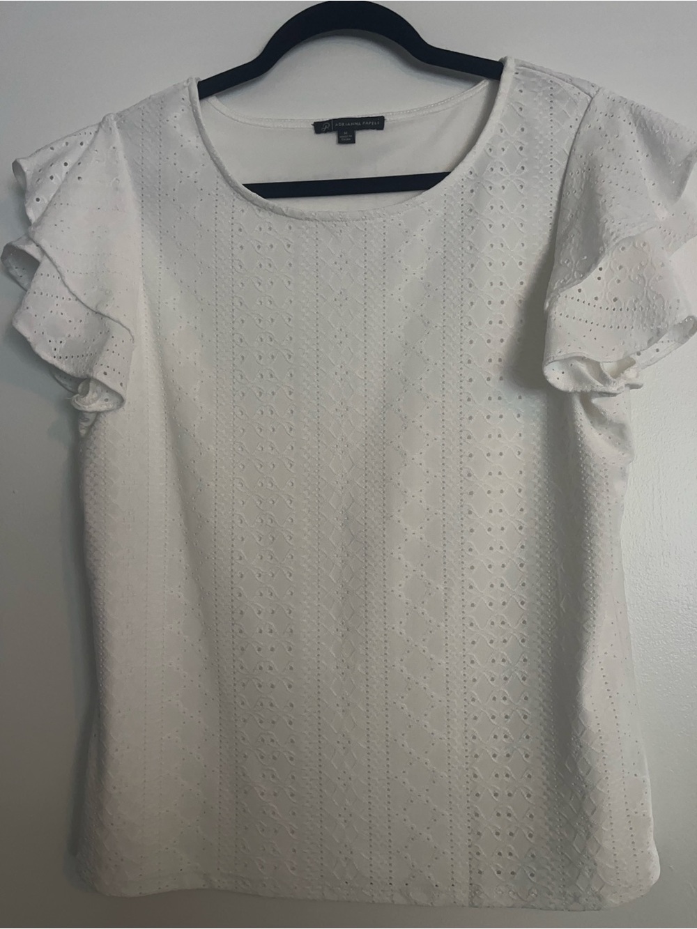 Adrianna Papell White Eyelet Ruffle Sleeve Blouse